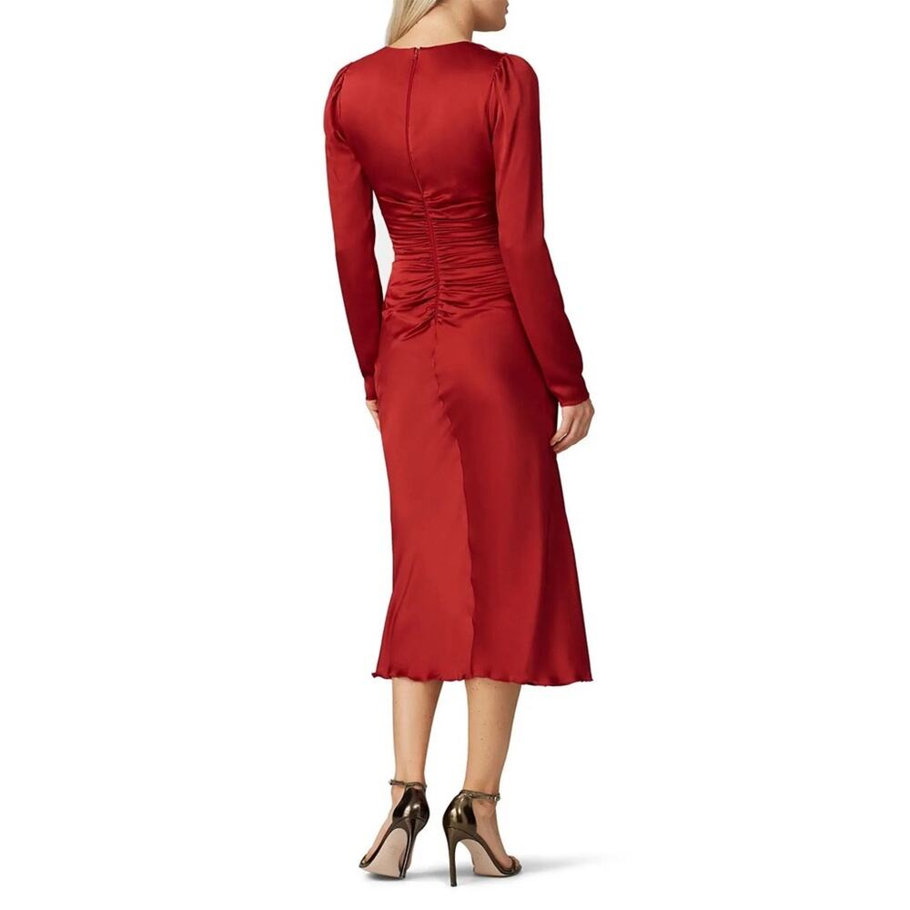 Nissa Ruched Midi Cocktail Dress Satin Red Size 2 Used Christmas Holiday Party - Picture 3 of 9